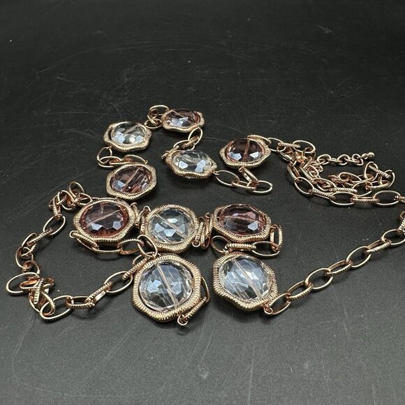 Joan Rivers Rose Gold Tone Long Station Necklace Faceted Acrylic Rhinestone 49" - Picture 5 of 12